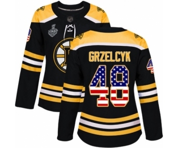 Women's Boston Bruins #48 Matt Grzelcyk Authentic Black USA Flag Fashion 2019 Stanley Cup Final Bound Hockey Jersey