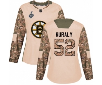 Women's Boston Bruins #52 Sean Kuraly Authentic Camo Veterans Day Practice 2019 Stanley Cup Final Bound Hockey Jersey