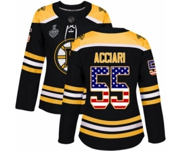 Women's Boston Bruins #55 Noel Acciari Authentic Black USA Flag Fashion 2019 Stanley Cup Final Bound Hockey Jersey