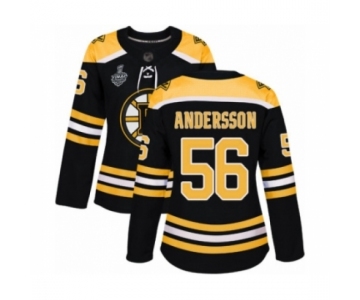 Women's Boston Bruins #56 Axel Andersson Authentic Black Home 2019 Stanley Cup Final Bound Hockey Jersey