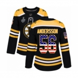 Women's Boston Bruins #56 Axel Andersson Authentic Black USA Flag Fashion 2019 Stanley Cup Final Bound Hockey Jersey