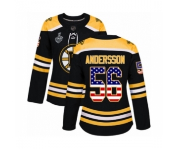 Women's Boston Bruins #56 Axel Andersson Authentic Black USA Flag Fashion 2019 Stanley Cup Final Bound Hockey Jersey