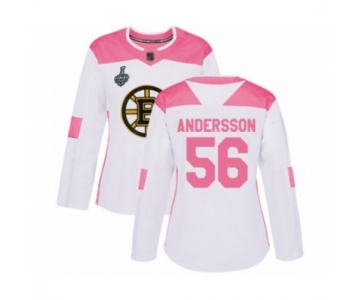 Women's Boston Bruins #56 Axel Andersson Authentic White Pink Fashion 2019 Stanley Cup Final Bound Hockey Jersey