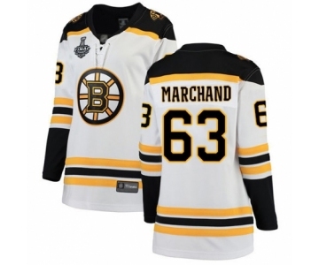 Women's Boston Bruins #63 Brad Marchand Authentic White Away Fanatics Branded Breakaway 2019 Stanley Cup Final Bound Hockey Jersey