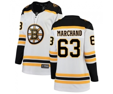 Women's Boston Bruins #63 Brad Marchand Authentic White Away Fanatics Branded Breakaway Hockey Jersey