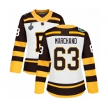 Women's Boston Bruins #63 Brad Marchand Authentic White Winter Classic 2019 Stanley Cup Final Bound Hockey Jersey