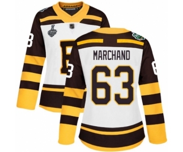 Women's Boston Bruins #63 Brad Marchand Authentic White Winter Classic 2019 Stanley Cup Final Bound Hockey Jersey