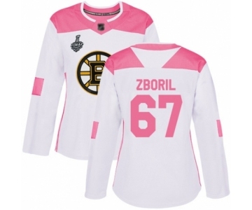 Women's Boston Bruins #67 Jakub Zboril Authentic White Pink Fashion 2019 Stanley Cup Final Bound Hockey Jersey