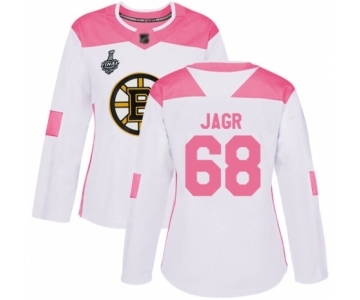 Women's Boston Bruins #68 Jaromir Jagr Authentic White Pink Fashion 2019 Stanley Cup Final Bound Hockey Jersey