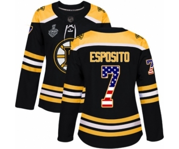 Women's Boston Bruins #7 Phil Esposito Authentic Black USA Flag Fashion 2019 Stanley Cup Final Bound Hockey Jersey