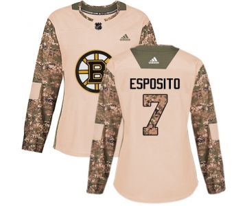 Women's Boston Bruins #7 Phil Esposito Authentic Camo Veterans Day Practice Hockey Jersey