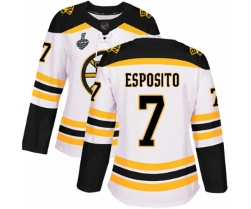 Women's Boston Bruins #7 Phil Esposito Authentic White Away 2019 Stanley Cup Final Bound Hockey Jersey