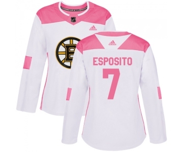 Women's Boston Bruins #7 Phil Esposito Authentic White Pink Fashion Hockey Jersey