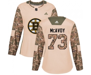 Women's Boston Bruins #73 Charlie McAvoy Authentic Camo Veterans Day Practice Hockey Jersey