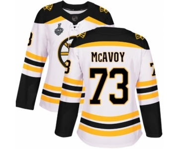 Women's Boston Bruins #73 Charlie McAvoy Authentic White Away 2019 Stanley Cup Final Bound Hockey Jersey