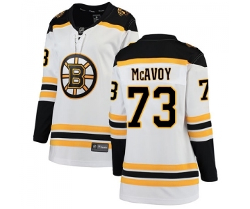 Women's Boston Bruins #73 Charlie McAvoy Authentic White Away Fanatics Branded Breakaway Hockey Jersey