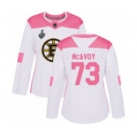 Women's Boston Bruins #73 Charlie McAvoy Authentic White Pink Fashion 2019 Stanley Cup Final Bound Hockey Jersey