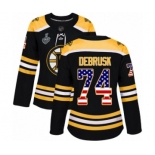 Women's Boston Bruins #74 Jake DeBrusk Authentic Black USA Flag Fashion 2019 Stanley Cup Final Bound Hockey Jersey