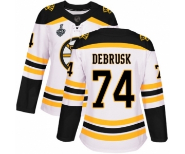 Women's Boston Bruins #74 Jake DeBrusk Authentic White Away 2019 Stanley Cup Final Bound Hockey Jersey