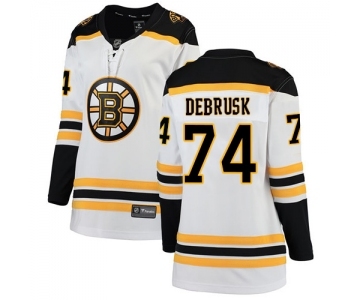 Women's Boston Bruins #74 Jake DeBrusk Authentic White Away Fanatics Branded Breakaway Hockey Jersey