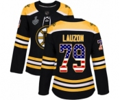 Women's Boston Bruins #79 Jeremy Lauzon Authentic Black USA Flag Fashion 2019 Stanley Cup Final Bound Hockey Jersey