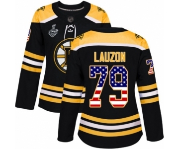 Women's Boston Bruins #79 Jeremy Lauzon Authentic Black USA Flag Fashion 2019 Stanley Cup Final Bound Hockey Jersey