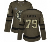 Women's Boston Bruins #79 Jeremy Lauzon Authentic Green Salute to Service 2019 Stanley Cup Final Bound Hockey Jersey