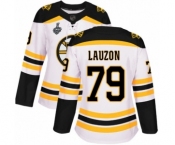 Women's Boston Bruins #79 Jeremy Lauzon Authentic White Away 2019 Stanley Cup Final Bound Hockey Jersey