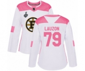 Women's Boston Bruins #79 Jeremy Lauzon Authentic White Pink Fashion 2019 Stanley Cup Final Bound Hockey Jersey