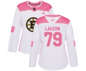 Women's Boston Bruins #79 Jeremy Lauzon Authentic White Pink Fashion Hockey Jersey