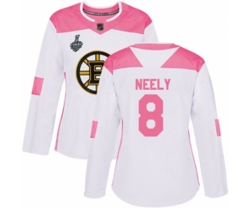 Women's Boston Bruins #8 Cam Neely Authentic White Pink Fashion 2019 Stanley Cup Final Bound Hockey Jersey