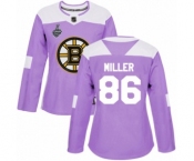 Women's Boston Bruins #86 Kevan Miller Authentic Purple Fights Cancer Practice 2019 Stanley Cup Final Bound Hockey Jersey