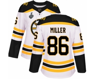 Women's Boston Bruins #86 Kevan Miller Authentic White Away 2019 Stanley Cup Final Bound Hockey Jersey