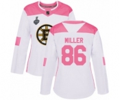 Women's Boston Bruins #86 Kevan Miller Authentic White Pink Fashion 2019 Stanley Cup Final Bound Hockey Jersey