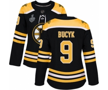 Women's Boston Bruins #9 Johnny Bucyk Authentic Black Home 2019 Stanley Cup Final Bound Hockey Jersey