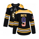 Women's Boston Bruins #9 Johnny Bucyk Authentic Black USA Flag Fashion 2019 Stanley Cup Final Bound Hockey Jersey