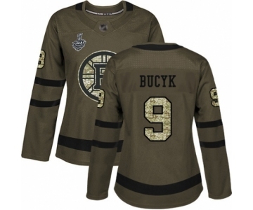 Women's Boston Bruins #9 Johnny Bucyk Authentic Green Salute to Service 2019 Stanley Cup Final Bound Hockey Jersey