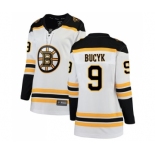 Women's Boston Bruins #9 Johnny Bucyk Authentic White Away Fanatics Branded Breakaway Hockey Jersey