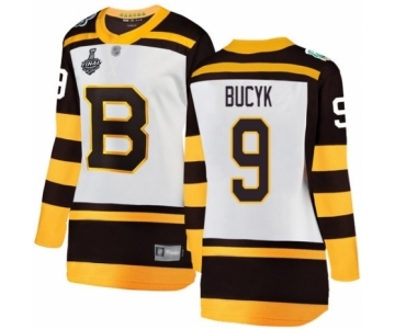 Women's Boston Bruins #9 Johnny Bucyk White Winter Classic Fanatics Branded Breakaway 2019 Stanley Cup Final Bound Hockey Jersey