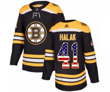 Youth Adidas Boston Bruins #41 Jaroslav Halak Authentic Black USA Flag Fashion NHL Jersey