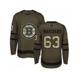 Youth Adidas Boston Bruins #63 Brad Marchand Green Salute to Service Stitched NHL Jersey