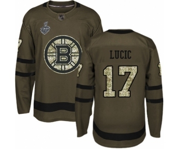 Youth Boston Bruins #17 Milan Lucic Authentic Green Salute to Service 2019 Stanley Cup Final Bound Hockey Jersey