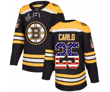 Youth Boston Bruins #25 Brandon Carlo Authentic Black USA Flag Fashion 2019 Stanley Cup Final Bound Hockey Jersey