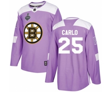 Youth Boston Bruins #25 Brandon Carlo Authentic Purple Fights Cancer Practice 2019 Stanley Cup Final Bound Hockey Jersey