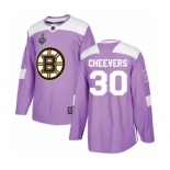 Youth Boston Bruins #30 Gerry Cheevers Authentic Purple Fights Cancer Practice 2019 Stanley Cup Final Bound Hockey Jersey