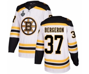 Youth Boston Bruins #37 Patrice Bergeron Authentic White Away 2019 Stanley Cup Final Bound Hockey Jersey