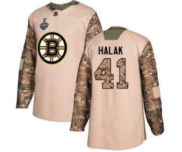 Youth Boston Bruins #41 Jaroslav Halak Authentic Camo Veterans Day Practice 2019 Stanley Cup Final Bound Hockey Jersey