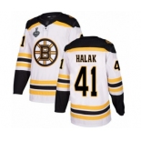 Youth Boston Bruins #41 Jaroslav Halak Authentic White Away 2019 Stanley Cup Final Bound Hockey Jersey