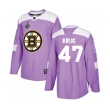 Youth Boston Bruins #47 Torey Krug Authentic Purple Fights Cancer Practice 2019 Stanley Cup Final Bound Hockey Jersey