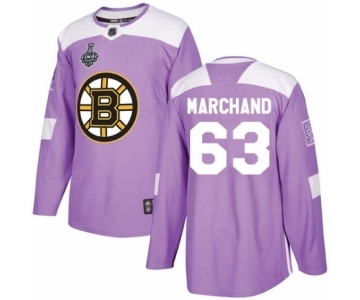 Youth Boston Bruins #63 Brad Marchand Authentic Purple Fights Cancer Practice 2019 Stanley Cup Final Bound Hockey Jersey